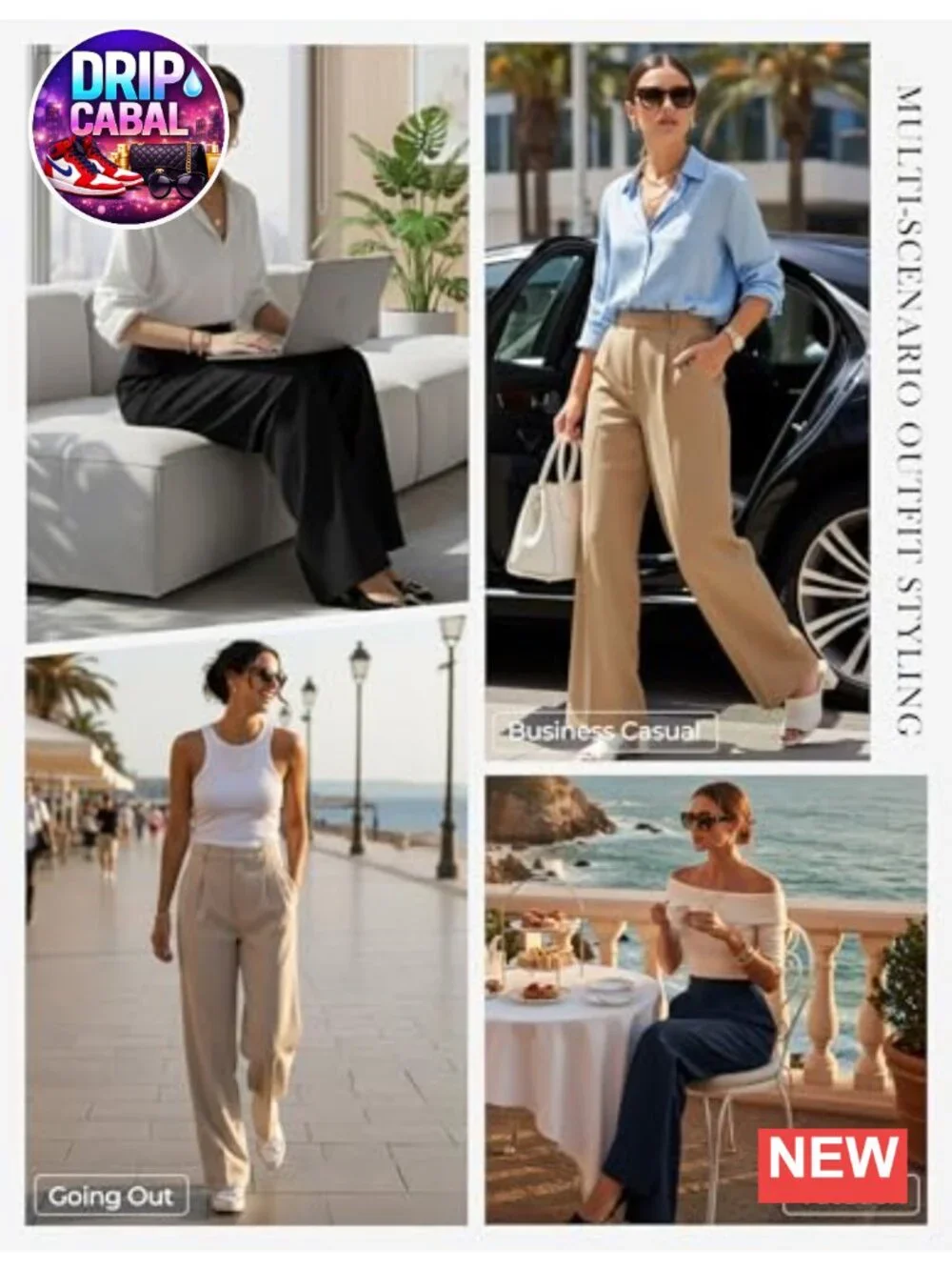 Wide Leg Work Pants with Pockets, Wrinkle Free High Waisted Trousers